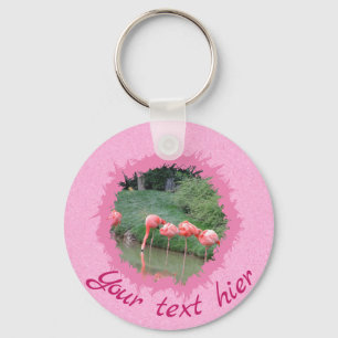 Modern custom text and 2 photo on pink pattern keychain