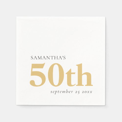 Modern Custom Text Black Gold 50th Name Date  Napkins