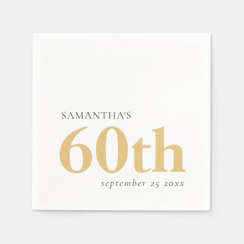 Modern Custom Text Black Gold 60th Name Date  Napkins