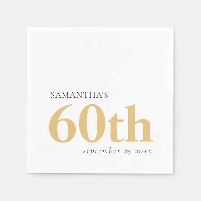Modern Custom Text Black Gold 60th Name Date  Napkins (Front)