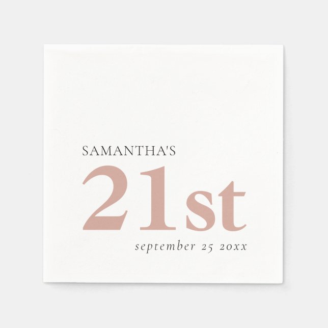Modern Custom Text Blush Pink 21st Name Date Napkins (Front)