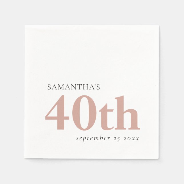 Modern Custom Text Blush Pink 40th Name Date Napkins (Front)