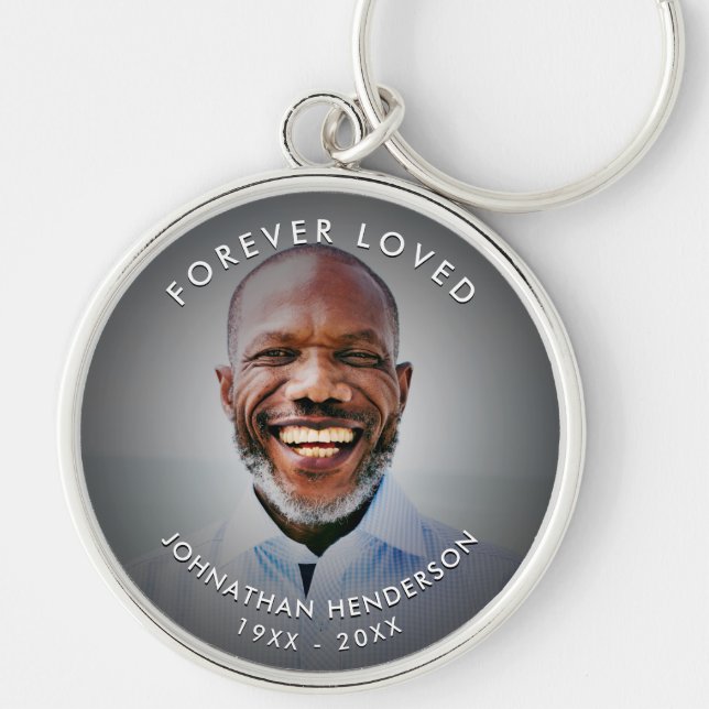 Modern Custom Text Funeral/Memorial Photo Tribute Keychain (Front)