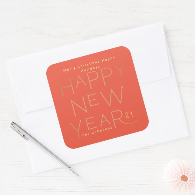 Modern Custom Text Happy New Years Editable Bold Square Sticker (Envelope)