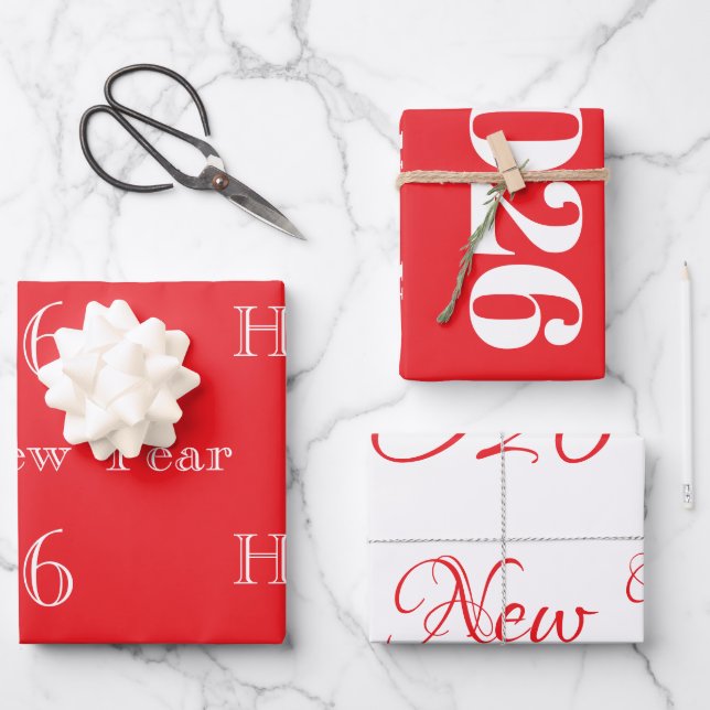 Modern Custom Text Happy New Years Wrapping Paper Sheets (Front)
