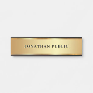 Modern Custom Text Name Black & Gold Luxury Door Sign