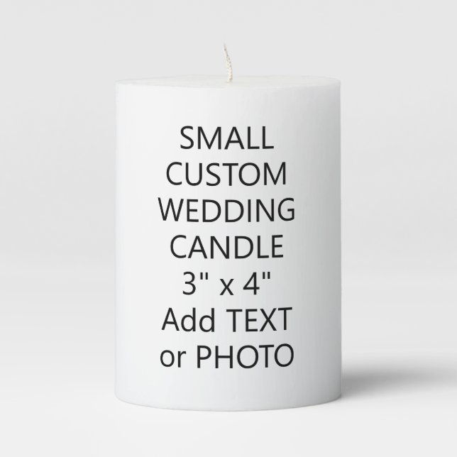 Modern Custom Text or Photo Small Wedding Pillar Candle (Front)