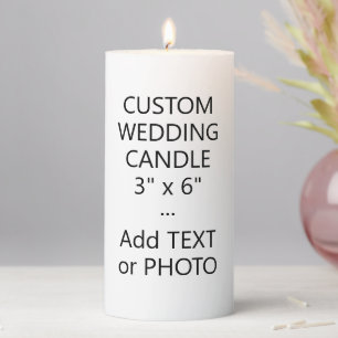 Modern Custom Text or Photo Wedding Pillar Candle