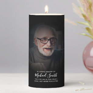 Modern Custom Text Photo Memorial Tribute Pillar Candle