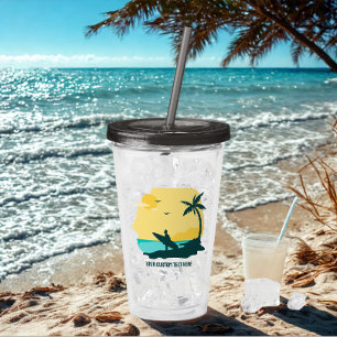 Modern Custom Text Summer Tropical Surfer Sunset Acrylic Tumbler