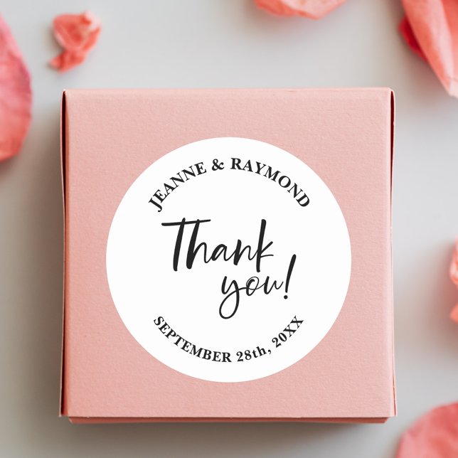 Modern Custom Thank You Script Wedding Favor Classic Round Sticker (Creator Uploaded)