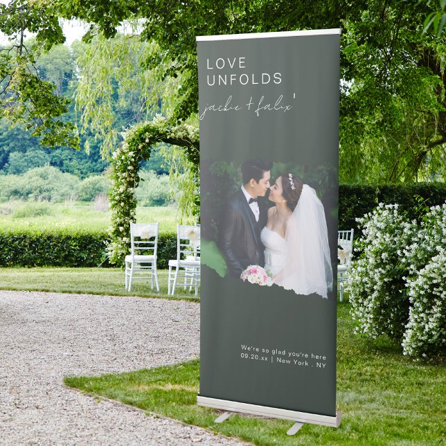 Modern Custom Torn Page Photo Wedding Welcome Retractable Banner (Creator Uploaded)
