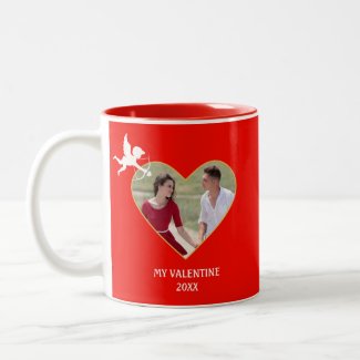 Modern Custom Valentine Couple Photo & Cupid