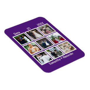 Modern Custom Wedding Anniversary 9 Photo Collag Magnet