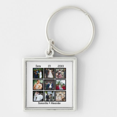 Modern Custom Wedding Anniversary 9 Photo Collage Keychain