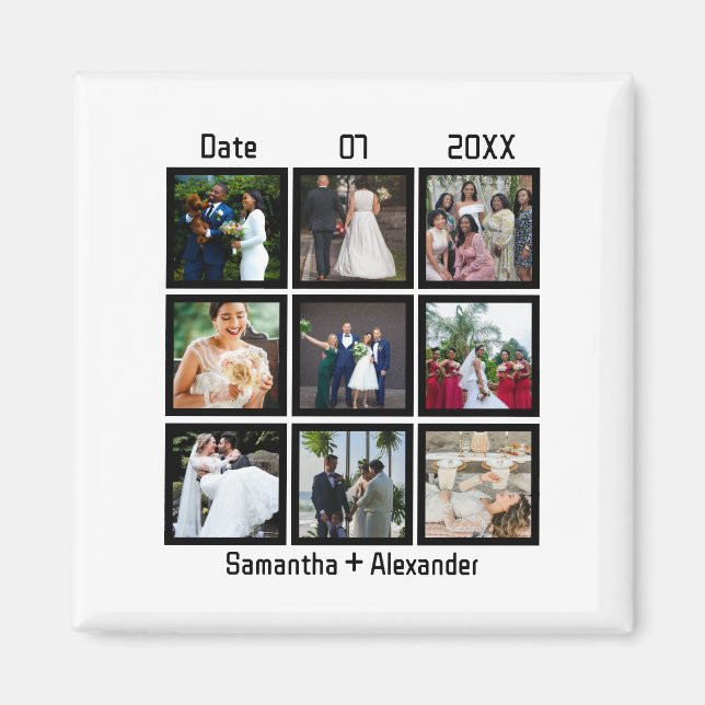Modern Custom Wedding Anniversary 9 Photo Collage Magnet (Front)