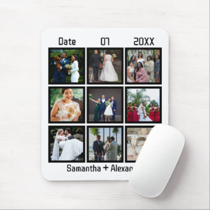 Modern Custom Wedding Anniversary 9 Photo Collage Mouse Pad