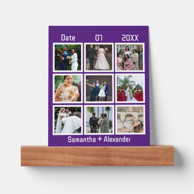 Modern Custom Wedding Anniversary 9 Photo Collage Picture Ledge (Front)