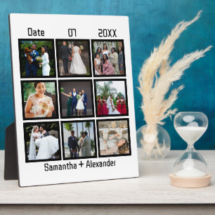 Modern Custom Wedding Anniversary 9 Photo Collage Plaque