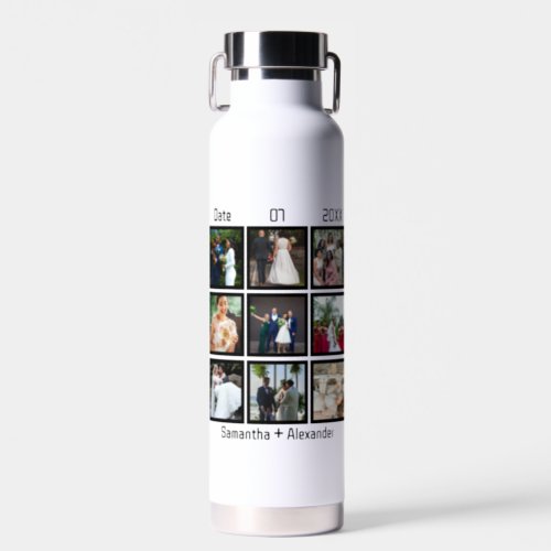 Modern Custom Wedding Anniversary 9 Photo Collage Water Bottle