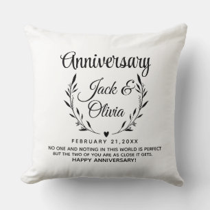 Modern Custom Wedding Couple Name Date Black Throw Pillow