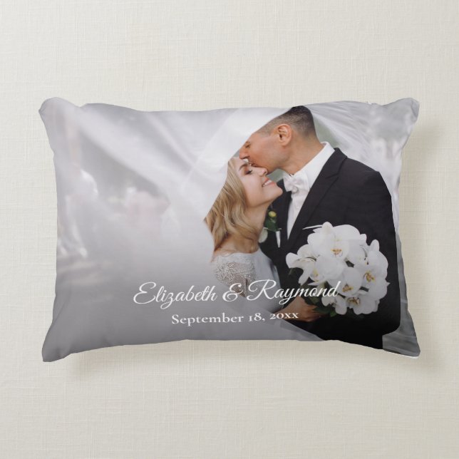 Modern Custom Wedding Photo Accent Pillow (Front)
