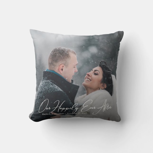 Modern Custom Wedding Photo Throw Pillow (Front)