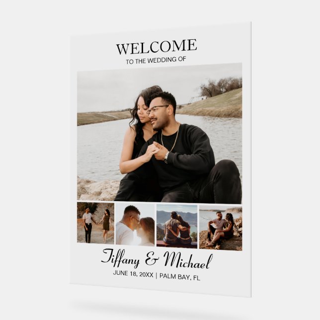 Modern Custom Wedding Photos Acrylic Sign (Angle)