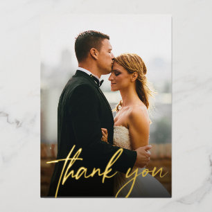 Modern Custom Wedding Photos Gold Foil Thank you Holiday Card