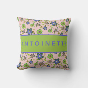 Modern Customisable Green Pink Hibiscus Pattern Throw Pillow