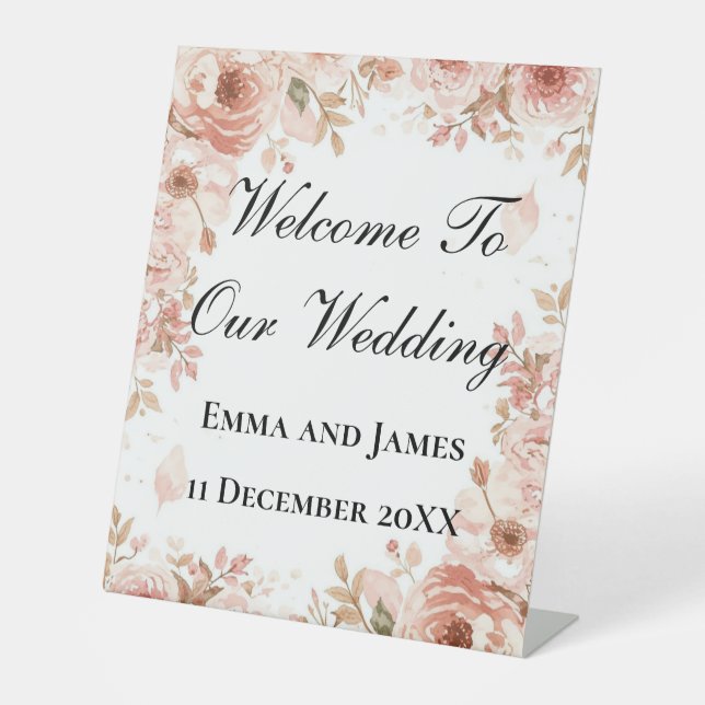 Modern Customisable Pink Floral Welcome Sign (Front)