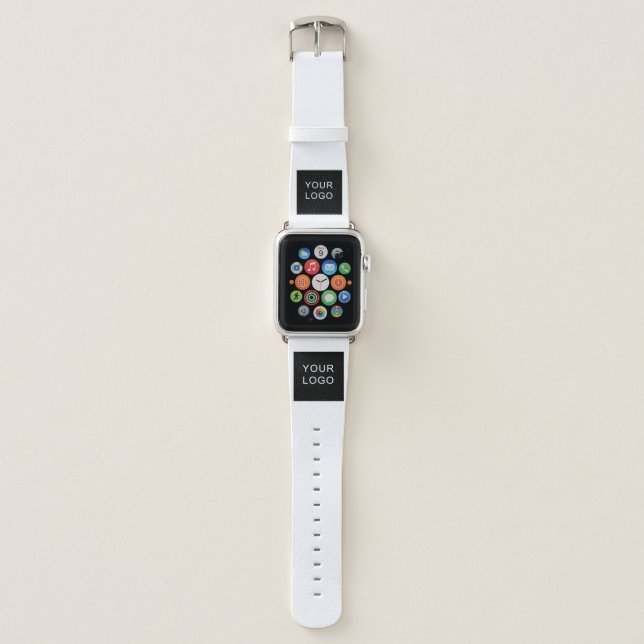Modern Customizable Business Company Logo White Apple Watch Band (Front)