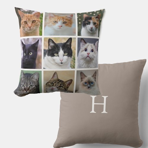 Modern Customizable Cat Photos on Beige Throw Pillow