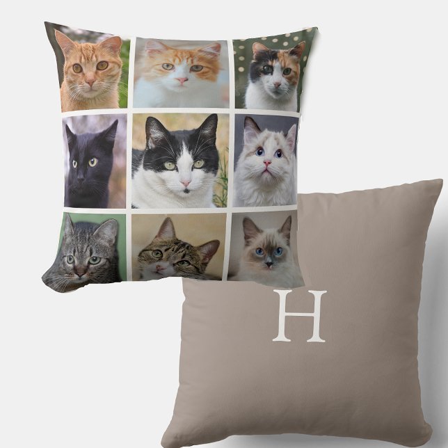 Modern Customizable Cat Photos on Beige Throw Pillow (Creator Uploaded)