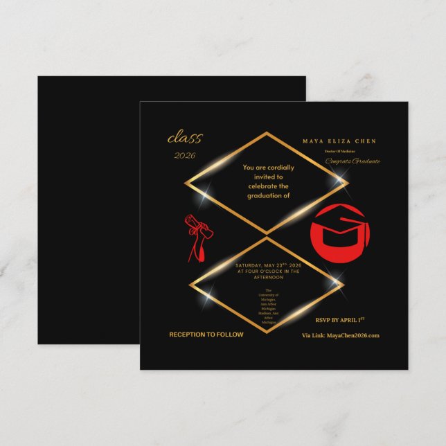 Modern Customizable Graduation Invitation    (Front/Back)
