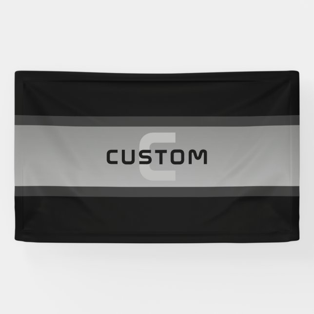 Modern Customizable Layered Text | Black & Grey Banner (Horizontal)