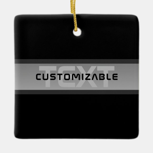 Modern Customizable Layered Text | Black & Grey Ceramic Ornament (Front)