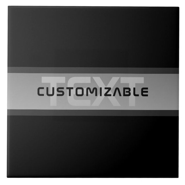 Modern Customizable Layered Text | Black & Grey Ceramic Tile (Front)