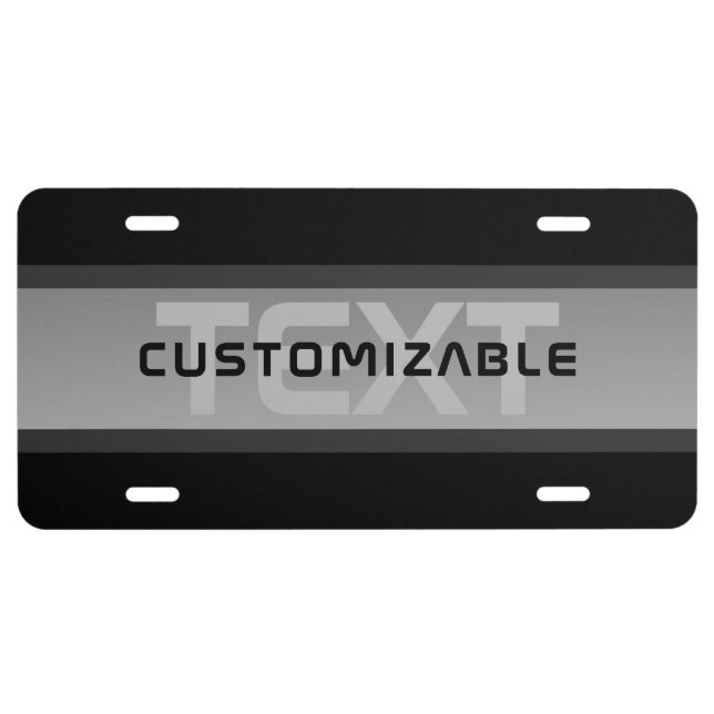 Modern Customizable Layered Text | Black & Grey License Plate (Front)