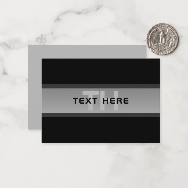Modern Customizable Layered Text | Black & Grey Note Card (Front/Back In Situ)