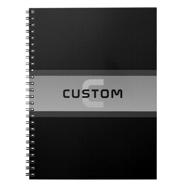 Modern Customizable Layered Text | Black & Grey Notebook (Front)