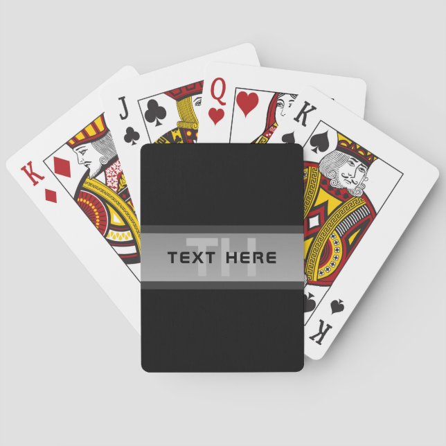Modern Customizable Layered Text | Black & Grey Poker Cards (Back)