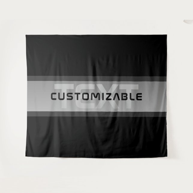 Modern Customizable Layered Text | Black & Grey Tapestry (Front (Horizontal))