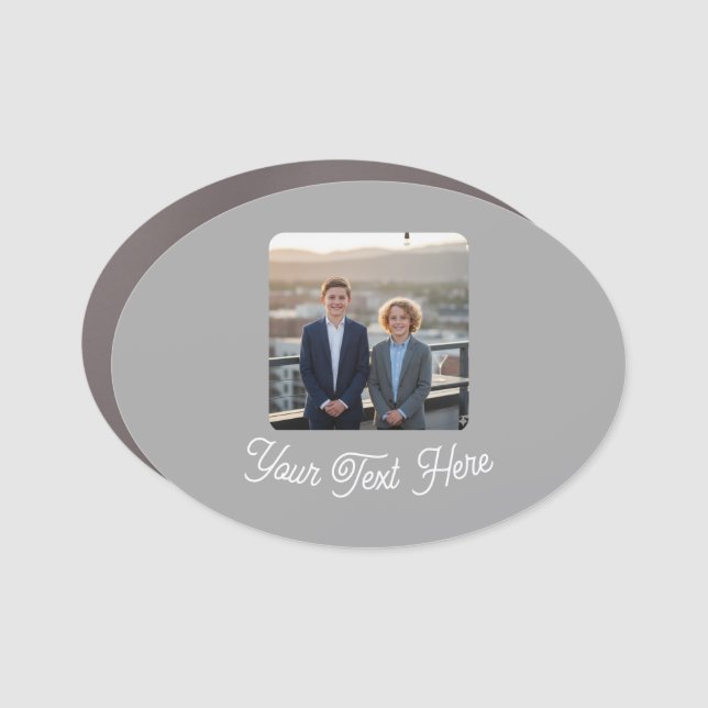 Modern Customizable Oval Minimal Deep Gray Design Car Magnet (Front)