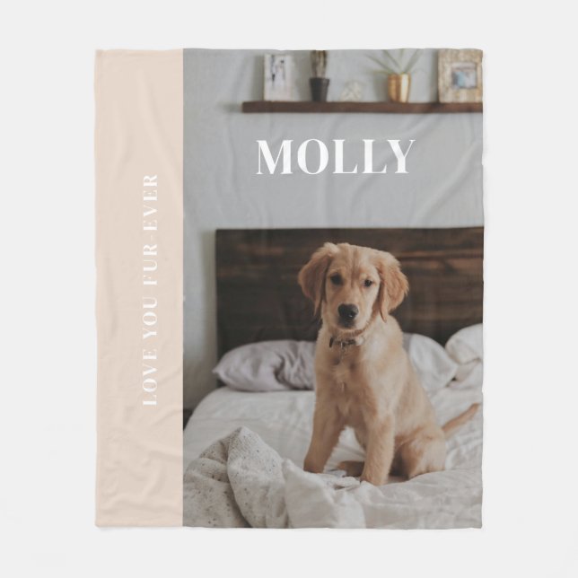 Modern Customizable Pet Photo 'Love you Fur-ever' Fleece Blanket (Front)
