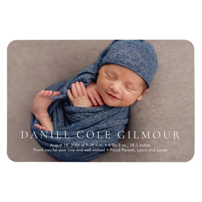 Modern Customizable simple Baby Name Photo Birth Magnet (Horizontal)