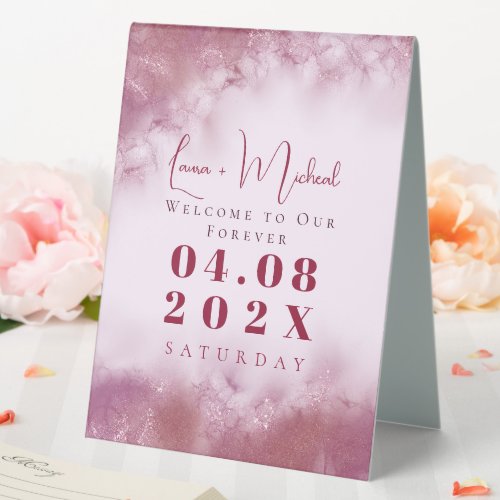 Modern Customized photo  Name marble watercolor Table Tent Sign