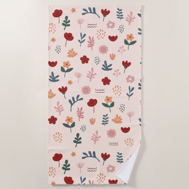 Modern Cute Aesthetic Flower Pattern Beach Towel (Front)