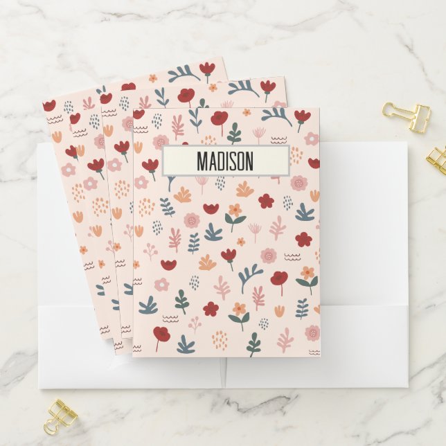 Modern Cute Aesthetic Flower Pattern Pocket Folder (In Situ)