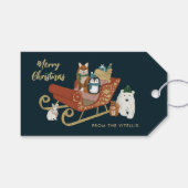 Modern Cute Animal Friends and Sleigh Christmas  Gift Tags (Front (Horizontal))